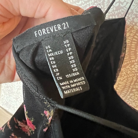Forever21 Black and Pink Floral Mesh Spaghetti Strap Tank Mini Dress - Picture 6 of 6
